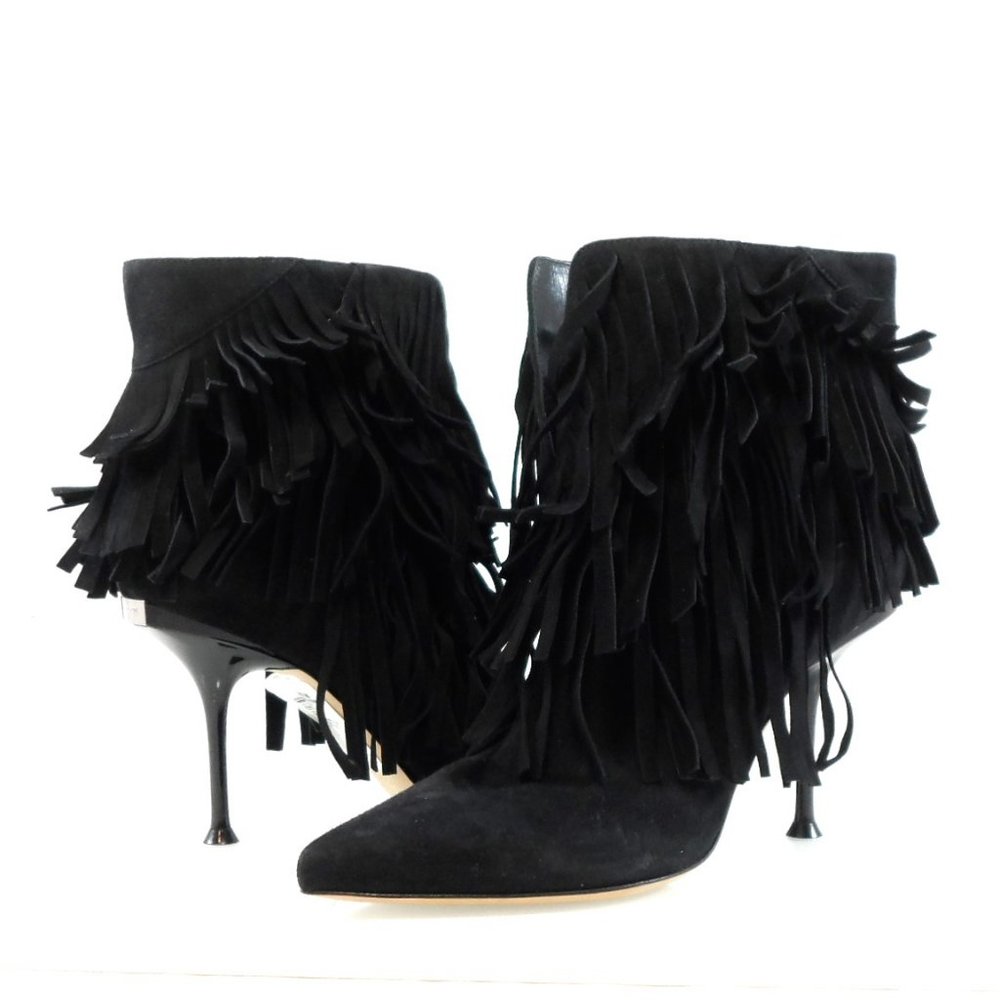 NIB$1265 SERGIO ROSSI Fringed Ankle Suede Booties Pointed Toe Stiletto Heels 37 - Picture 6 of 16